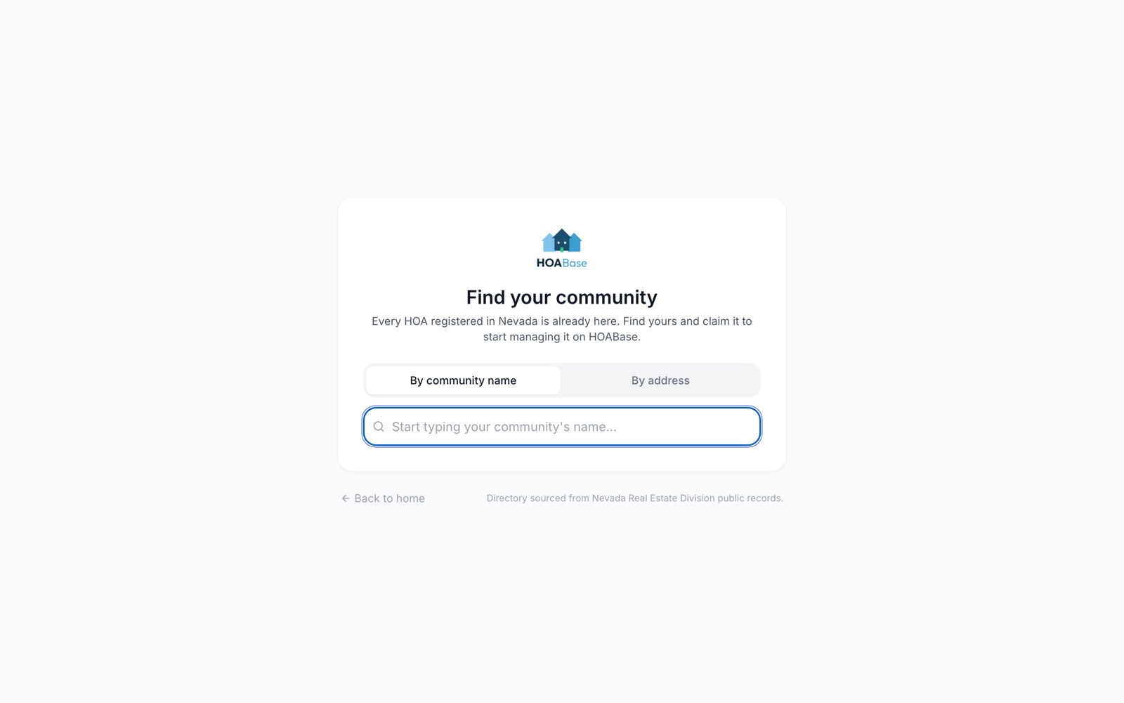 HOABase Find-your-community search over the Nevada HOA registry